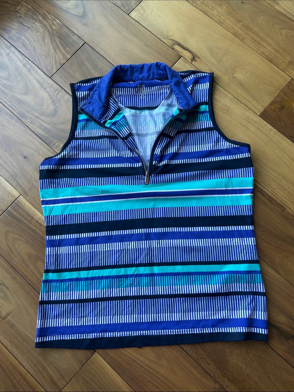 Tail Women’s Sleeveless Zip Polo in Navy, Teal & White